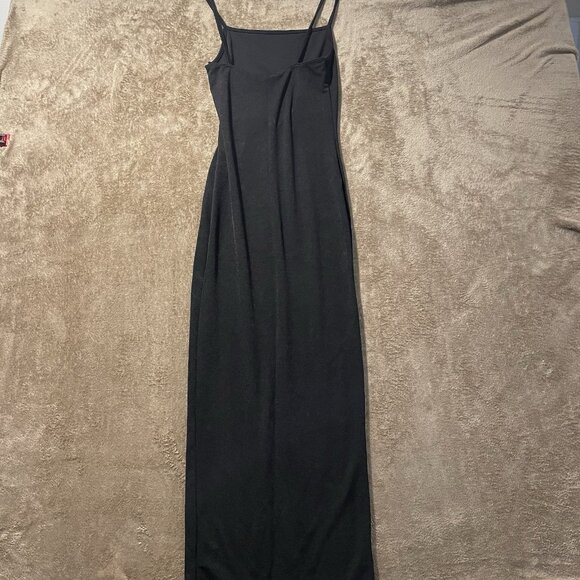 NWT Pretty Little Thing Dress Womens 4 Small Long Bodycon Strappy Black Stretch - Picture 3 of 4